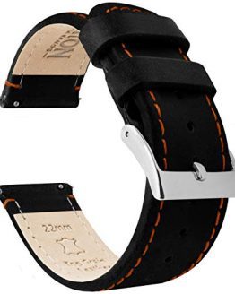 16mm Black Orange Leather Watch Band Strap