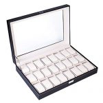 24 Slot Elegant Portable Black Watch Box Case Organizer