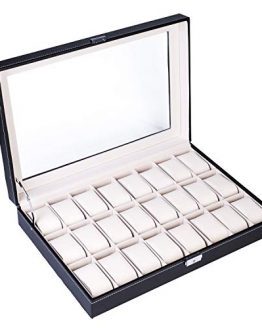 24 Slot Elegant Portable Black Watch Box Case Organizer