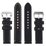 20mm Black-Silver Leather Watch Band