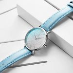 Ultra Thin Shell Dial Women Watch with Genuine Leather