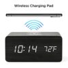 Smart Wooden Alarm Clock with Qi Wireless Charging – LED Display, Voice Control