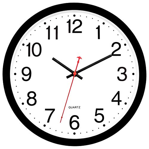 Round Easy to Read Black Wall Clock Non-Ticking