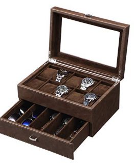 BEWISHOME Watch Box Luxury Watch Case -10 Slots