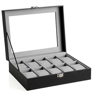 SONGMICS 10-Slot Watch Box, Faux Leather Watch Case