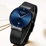 Ultra-Thin Men's Quartz Watch with Black Mesh Band – Sleek Blue & Black Dial Minimalist Design