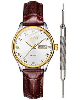 White Ladies Wrist Watch Brown Leather Waterproof