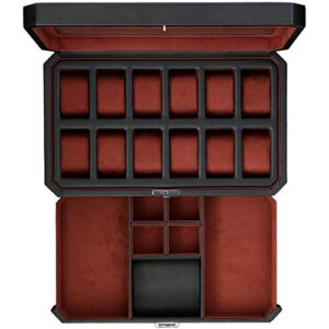 12 Slot Leather Watch Box with Valet Drawer