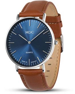 MDC Mens Brown Leather Watch Minimalist Wrist