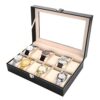 12 Slots Watch Box Leather Organizer and Display Case with Glass Lid