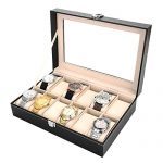 12 Slots Watch Box Leather Organizer and Display Case with Glass Lid