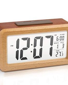 Large LCD Digital Alarm Clock Wooden