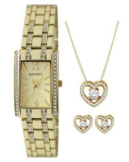 Ellen Tracy Womens Watch Necklace Earrings Set