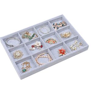 Stylifing Grey Velvet 12 Grid Jewelry Tray Showcase