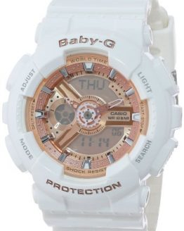 Rose Gold Analog-Digital Watch with White Resin Band Casio