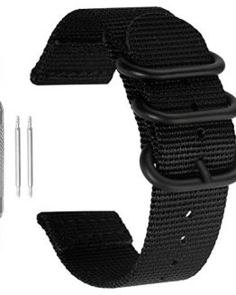 Black Nylon Perlon Watch Band - 22mm NATO Style