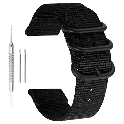 Black Nylon Perlon Watch Band - 22mm NATO Style