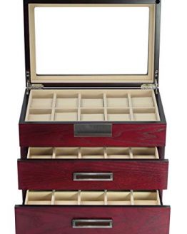 TimelyBuys Luxury 30 Cherry Wood Watch Box Display Case