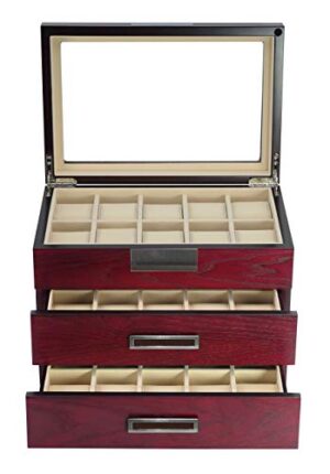 TimelyBuys Luxury 30 Cherry Wood Watch Box Display Case