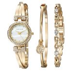Anne Klein Swarovski Crystal-Accented Gold-Tone Bangle Watch