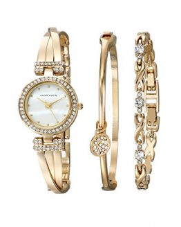 Anne Klein Swarovski Crystal-Accented Gold-Tone Bangle Watch