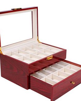Nisorpa Wood Watch Box 20 Slots Glass Top Mens