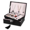 Elegant Black Jewelry Organizer Box - Two-Layered Luxury PU Leather Display Case with Lock for Women