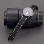 20mm Black-Silver Leather Watch Band