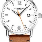 Stuhrling Vintage White Dial Watch Brown Leather