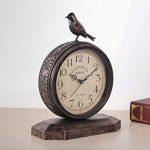 Vintage Cottage Metal Table Clock with Bird