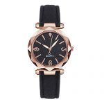 Wrist Watch Dial Leather Strap Ladies Black