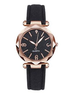 Wrist Watch Dial Leather Strap Ladies Black