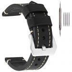 20mm Black-Silver Leather Watch Band