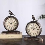 Vintage Cottage Metal Table Clock with Bird