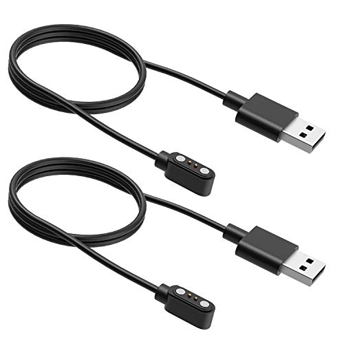 2-Pack Replacement Charger Cable for Letsfit ID205L Smartwatch - USB Charging Cable with 2 Pins Magnetic Suction Charger for Bluetooth ID205L Sport Watches in Black Color