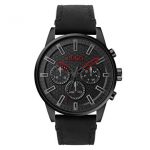 Black Men's Hugo Boss Watch with Leather Calfskin Strap