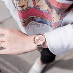 Rose Gold Case and Grey Genuine Leather Wristwatch