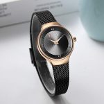 Rose Gold Black Mesh Strap Ladies Dress Wristwatch