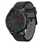 Black Men's Hugo Boss Watch with Leather Calfskin Strap