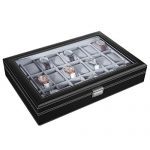 24 Watch Box Large Watch Case Glass Top Black