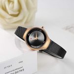 Rose Gold Black Mesh Strap Ladies Dress Wristwatch
