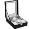 Leather Case Watch Box Wooden Storage Organizer