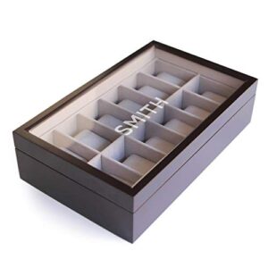 Espresso Wooden Watch Box Organizer with Glass Display Top