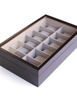 Solid Espresso 12 Slot Wood Watch Box Organizer