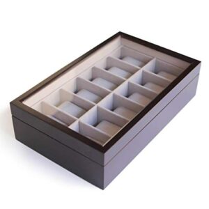 Solid Espresso 12 Slot Wood Watch Box Organizer
