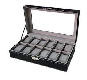Watch Dislpay Box Organizer, Pu Leather with Glass Top