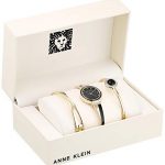 Gold-Tone and Black Watch and Bangle Set Anne Klein