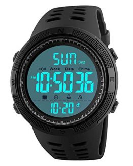 Mens Digital Sport Watch, Military Waterproof Watches Fashion Army Electronic Casual Wristwatch with Luminous Calendar Stopwatch Alarm LED Screen - Black