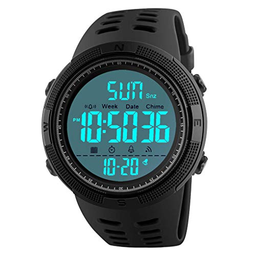 Mens Digital Sport Watch, Military Waterproof Watches Fashion Army Electronic Casual Wristwatch with Luminous Calendar Stopwatch Alarm LED Screen - Black