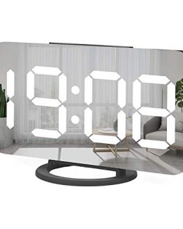 Digital Alarm Clock,Large Mirrored LED Clock,Snooze